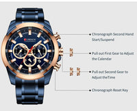 CURREN 8361 Classic Business & Fashion Six-Hand Men's Quartz Watch, Water-Resistant Stainless Steel Strap with Calendar