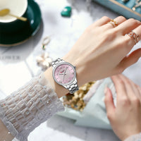 CURREN Luxury Rhinestones Rose Dial Fashion Watches with Stainless Steel Band New Quartz Wristwatches for Women