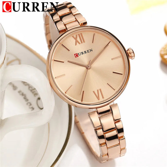 CURREN Fashion Women Watches Top Brand Luxury Lady Girl Wristwatch Rose Gold Stainless Steel Bracelet Classic Female Clock 9017