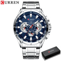 CURREN 8363 Casual Sport Chronograph Men's Watches Stainless Steel Band Wristwatch Big Dial Quartz Clock with Luminous Pointers