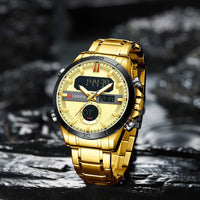 CURREN Sport Men Watch Top Brand Luxury Military Business Male Clock Gold Stainless Steel Quartz Digital Man Wristwatch 8384