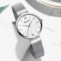CURREN 9067 Minimalist Quartz Watch for Ladies, Stylish Alloy Mesh Stainless Steel Strap Wristwatch