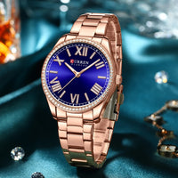 CURREN NEW Luxury Quartz Women's Bracelet Wristwatches with Rhinestone Dial Elegant Luminous Hands Stainless Steel Watches