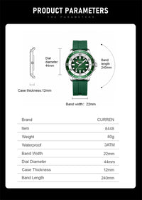 Curren 8448 Original Silicone Clock Hands Quartz Watches for Men Army Waterproof Sports Male Wristwatch reloj hombre