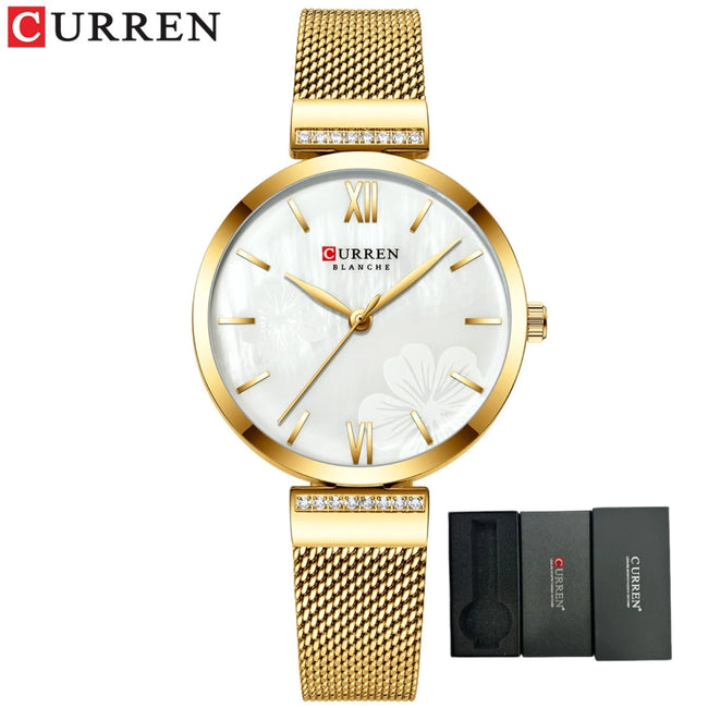 Curren Women's Mesh Strap Watch, Flower Dial