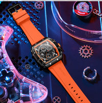 CURREN 8442 Unique Barrel Shaped Large Dial Men's Watch Casual Quartz Silicone Strap Automatic Date Chronograph Watches for Man