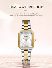 CUREEN New Luxury Lady's Watches Elegant Waterproof Quartz Watch Rectangular Dial Female Clock Gold