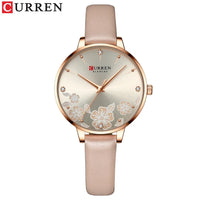 CURREN Watches for Woman Fashion Waterproof Clock Top Brand Luxury Creative Romantic Flower Dial Wristwatch Gift 9068