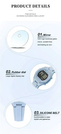 CURREN Woman Fashion Watches Fashion Sports Watch Silicone Strap 3ATM Waterproof Time Display Women's LED Digital Watch Gift