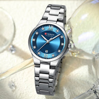 CURREN Luxury Brand Wristwatches for Women Stainless Steel Band with Elegance Dial Luminous Hands Waterproof Watch