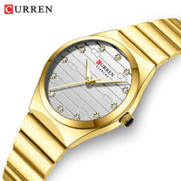 CURREN Luxury Classic Quartz Watch for Women Round Dial with Rhinestones Stainless Steel Bracelet Elegant Dress Wristwatch