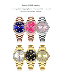 CURREN Brand New Charming Rose Ladies Watch Luminous Hands Stainless Steel Strap Clock Thin Quartz Ladies Watch relogio feminino
