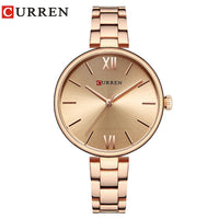 CURREN 9017 Roman Numeral Quartz Watch for Ladies, Waterproof Minimalist Casual Wristwatch with Stainless Steel Strap
