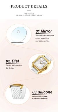 CURREN 9113 Women's square small dial watch waterproof quartz watch silicone watch strap fashionable and simple wristwatch