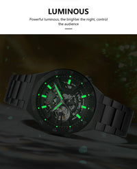 CURREN Skeleton Hollow Dial Automatic Mechanical Watch for Men 42mm Stainless Steel Band Business Sport Wristwatch with Luminous