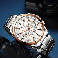 CURREN 8363 Casual Sport Chronograph Men's Watches Stainless Steel Band Wristwatch Big Dial Quartz Clock with Luminous Pointers