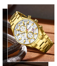 CURREN Luxury Men's Chronograph Watch Quartz Movement Stainless Steel Band with 43mm Dial Fashion Sports Wristwatch