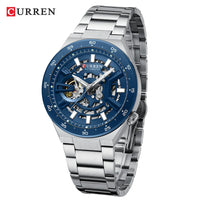 CURREN Skeleton Hollow Dial Automatic Mechanical Watch for Men 42mm Stainless Steel Band Business Sport Wristwatch with Luminous