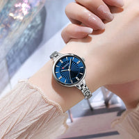 Ladies small dial chain watch waterproof round simple for women Simple Romantic Rhinestone Dial with Stainless Steel Bracelet