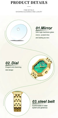 CURREN 9108 Casual Ladies' Quartz Watch, Octagonal Case Stainless Steel Strap Small Square Wristwatch