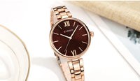CURREN 9017 Roman Numeral Quartz Watch for Ladies, Waterproof Minimalist Casual Wristwatch with Stainless Steel Strap