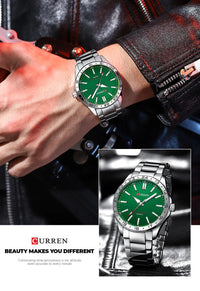 CURREN 8452 Men Quartz Watch Simple Fashion Leisure Business Clock Black Silvery Stainless Steel Strap Wristwatch for Male