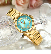 CURREN 9091 Luxury Original Woman Round Watch Stainless Steel 3ATM Waterproof Elegant Ladies Wristwatch Quartz Watch for Women
