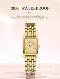CURREN Luxury Ladies Fashion Quartz Watch Simple Scale Square Quality Women Watches Business Stainless Steel Folding Clock