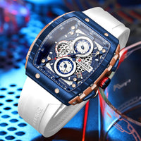 CURREN 8442 Unique Barrel Shaped Large Dial Men's Watch Casual Quartz Silicone Strap Automatic Date Chronograph Watches for Man