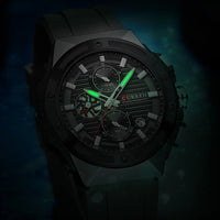 CURREN Fashionable Sports Multifunctional Chronograph Quartz Watch with Silicone Strap Creative Design Dial Luminous Hands