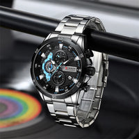 CURREN 8402 Business Men's Quartz Watch, Six-hand Steel-strap Wristwatch with Motorcycle-style Dial