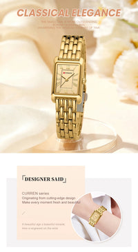 CURREN Luxury Ladies Fashion Quartz Watch Simple Scale Square Quality Women Watches Business Stainless Steel Folding Clock