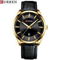 CURREN 8365 Men's Minimalist Calendar Water-Resistant Quartz Watch, Business Style with Leather Strap