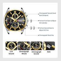 CURREN Men's Quartz Chronograph Watch with Luminous Hands,Auto Date Stainless Steel Band, Precision Style Wristwatche Waterproof