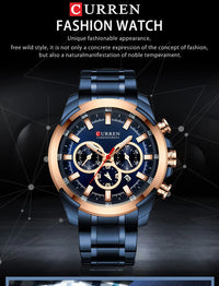 CURREN 8361 Classic Business & Fashion Six-Hand Men's Quartz Watch, Water-Resistant Stainless Steel Strap with Calendar