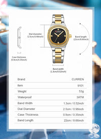 CURREN Luxury Brand Simple Style Quartz Watch for Women NEW Dress Ladies Wristwatches with Rhinestones