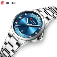 CURREN 9107 Stylish Rhinestone-embellished Ladies' Quartz Watch, Waterproof Stainless Steel Strap Wristwatch with Calendar