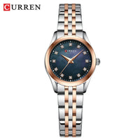 CURREN 9111 Luxury Women's Quartz Watch Ultra-Thin Waterproof Small Dial Watch with Rhinestone Embellishments