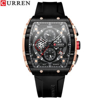 CURREN 8442 Unique Barrel Shaped Large Dial Men's Watch Casual Quartz Silicone Strap Automatic Date Chronograph Watches for Man