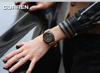 CURREN 8139 Men's Water-resistant Men's Quartz Watch Neutral-style Watch with Small Dial, Matte Genuine Leather Strap