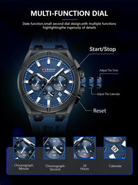 CURREN Luxury Man Wristwatch Chronograph Date Waterproof Rubber band Casual Quartz Men's Watches Sports Male Clock Reloj
