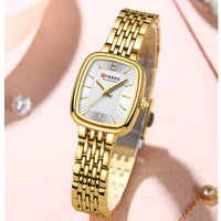 CURRN 9093 Women's Quartz Watch Fashion Leisure Diamond Simple Gold Silvery Steel Strip Wristwatch for Ladies Gift Clock
