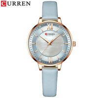 CURREN 9080 Small Dial Quartz Watch for Ladies, Waterproof Ultra-thin Shell Dial Leather Strap Wristwatch