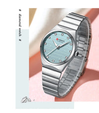 CURREN Luxury Classic Quartz Watch for Women Round Dial with Rhinestones Stainless Steel Bracelet Elegant Dress Wristwatch