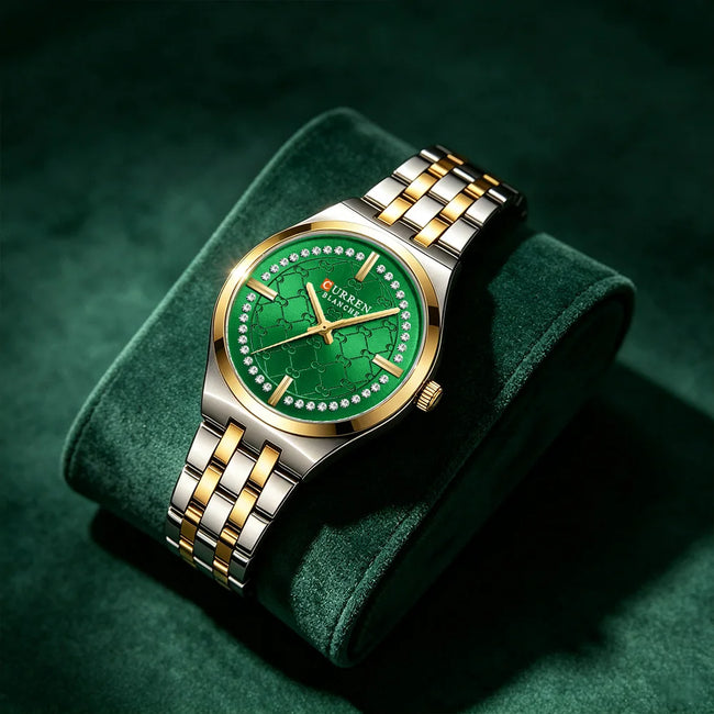 CURREN 9096 Women Watch Luxury Elegant Quartz Wristwatch with 32mm Dial Rhinestone Stainless Steel Band Ladies Gift Reloj Mujer