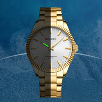 CURREN 8425 Neutral Round Baton-marked Stainless Steel Watch, Water-resistant Business Men's Wristwatch