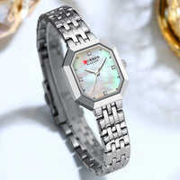 CURREN 9108 Casual Ladies' Quartz Watch, Octagonal Case Stainless Steel Strap Small Square Wristwatch