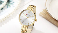 CURREN 9017 Roman Numeral Quartz Watch for Ladies, Waterproof Minimalist Casual Wristwatch with Stainless Steel Strap