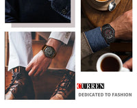 CURREN 8225 Luxury Large Dial Calendar Watch, Water-Resistant Blue Light Dial Quartz Leather Watch