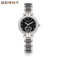BERNY Women's watches Luxury Elegant Ceramics Quartz Ladies Wristwatch Small Dial Stainless Steel Casual Simple Dress Watch